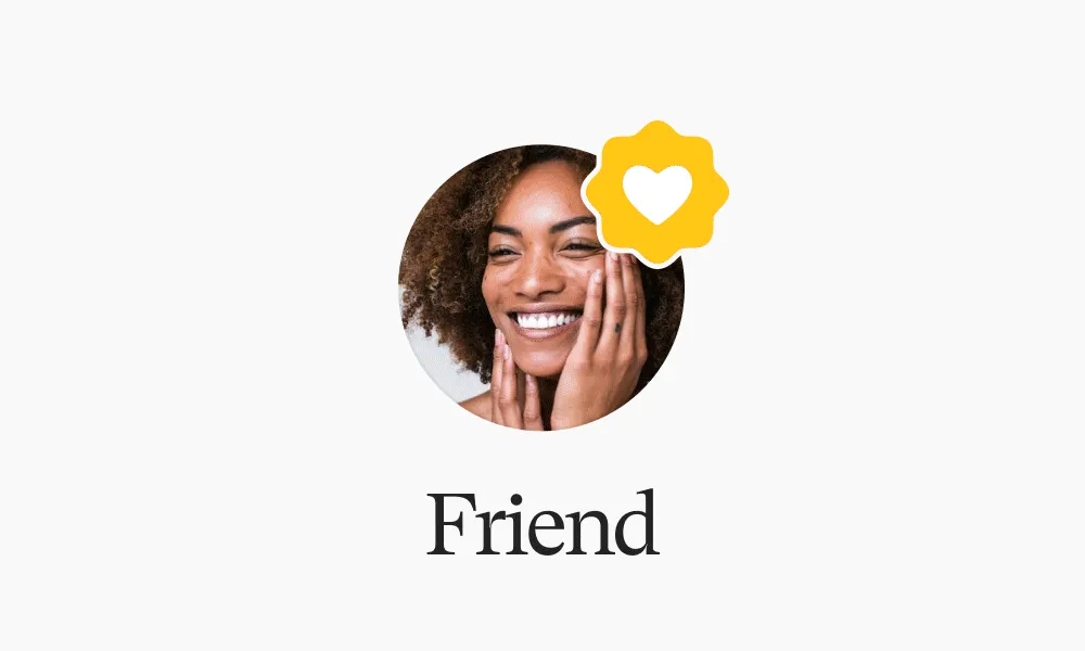 Medium friend connection interface with animated heart icon and user profile showing social engagement features